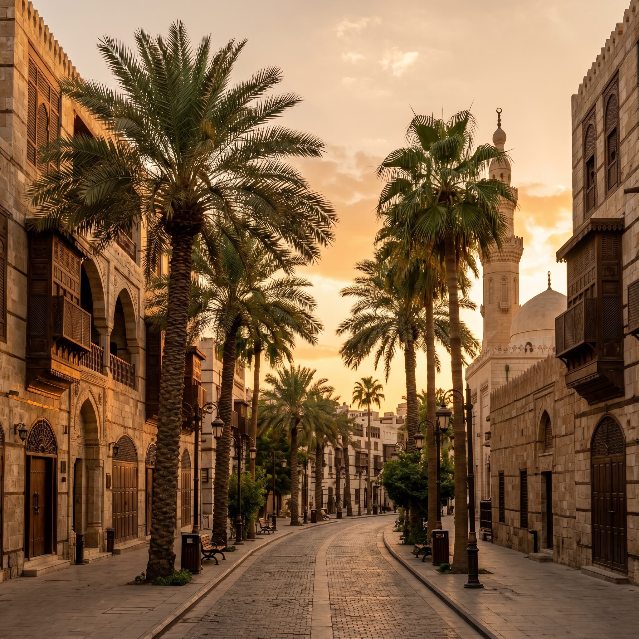Пальмовая аллея и традиционная архитектура Медины